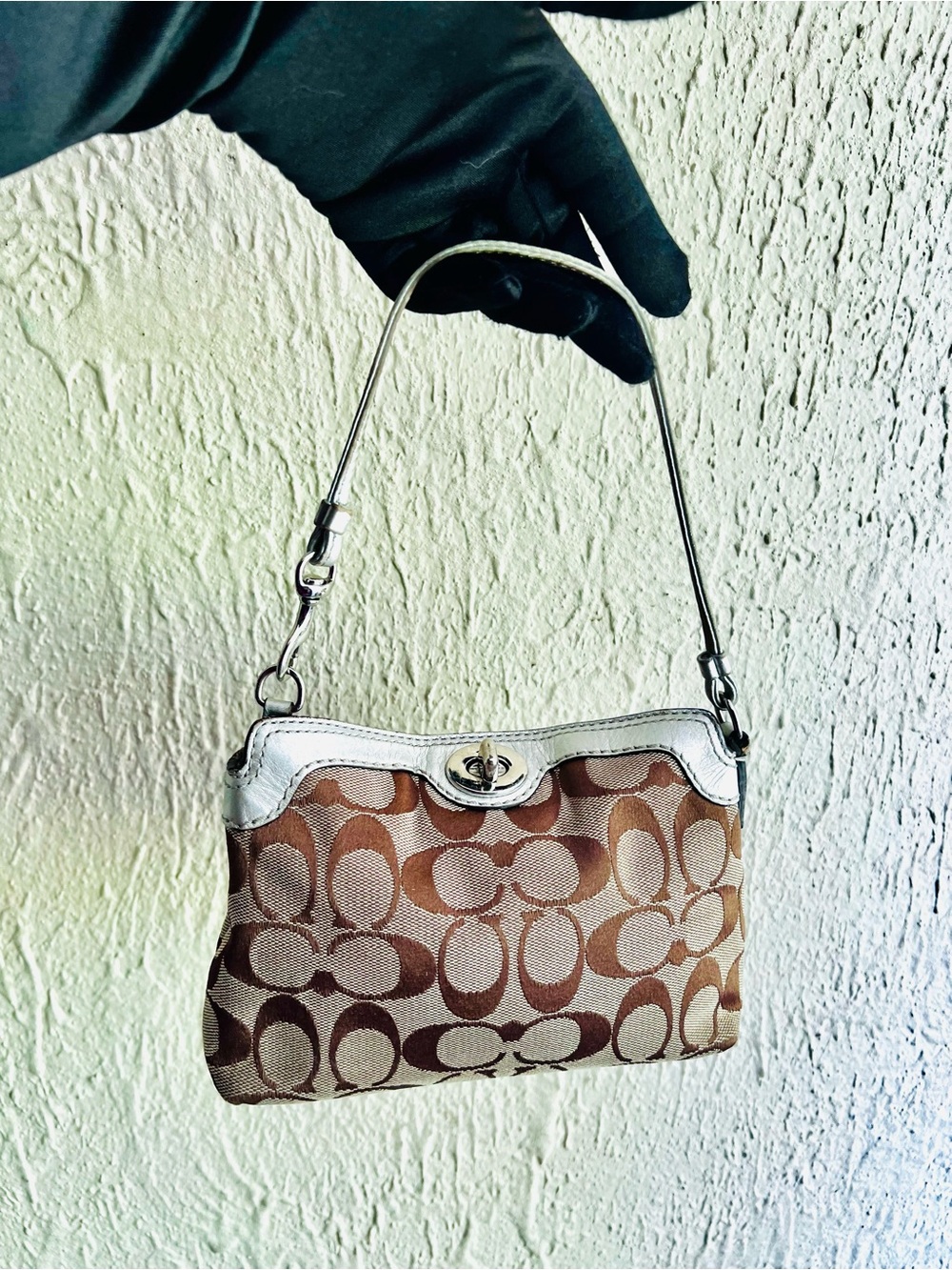 Vintage Coach Signature Jacquard Turn-Lock Mini Bag